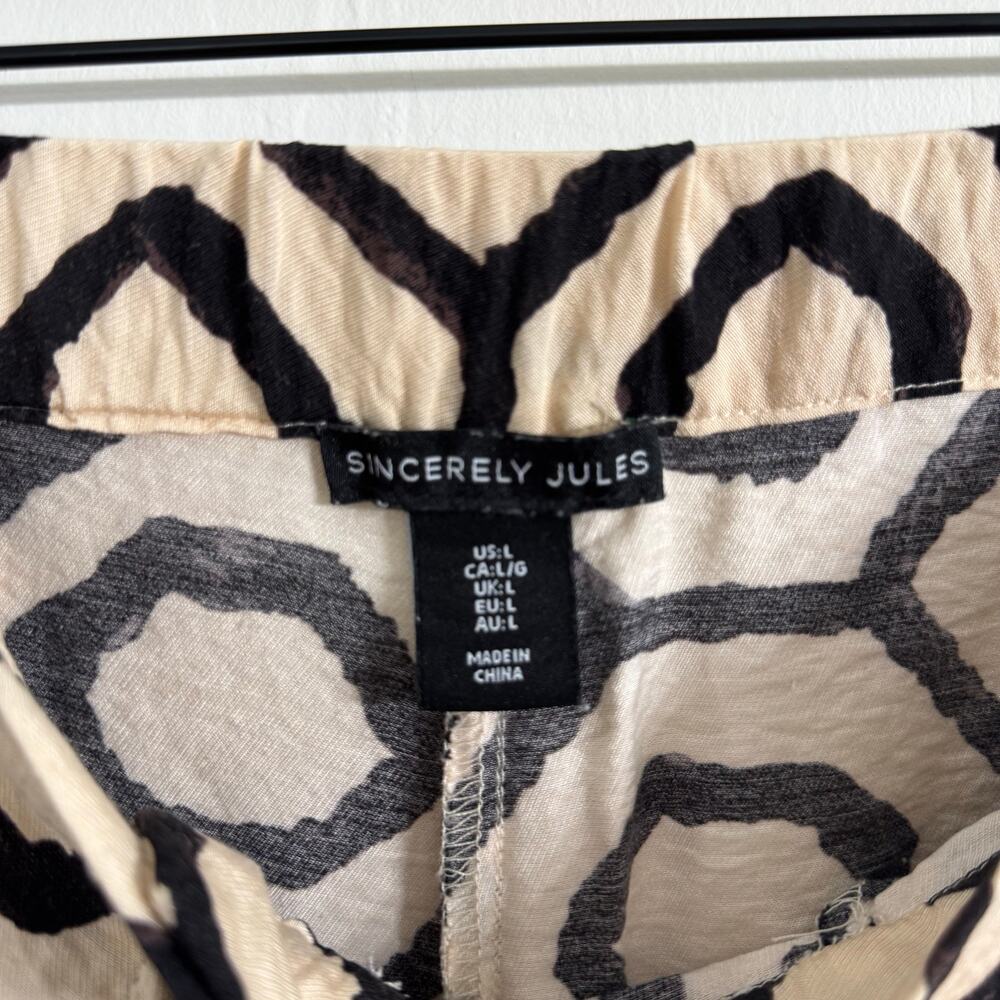 Sincerely Jules High Waist Wide Leg Pants Cream & Black Abstract Geometric Large - Picture 7 of 8
